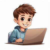 jovem criança usando computador portátil dentro uma minimalista plano Projeto ai gerado foto