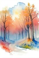 aguarela outono floresta ilustração fundo papel de parede foto