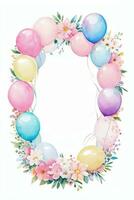 aguarela Casamento ou aniversário saudações cartão fundo com balões e flores foto
