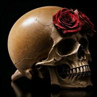 a crânio e rosas em a Preto fundo foto