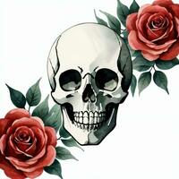 aguarela crânio e rosas clipart foto