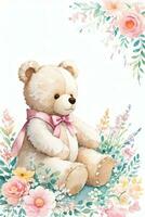 aguarela Casamento ou aniversário saudações cartão fundo com Urso de pelúcia Urso foto