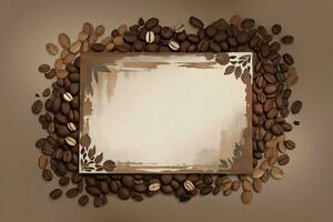 vintage fundo com aguarela café feijões e folhas cafeteria modelo foto