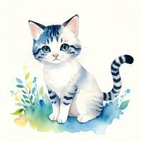 aguarela crianças ilustração com fofa gatinha gato clipart foto