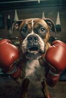 buldogue cachorro boxer boxe anel luvas foto humanizado animal realista dentes real