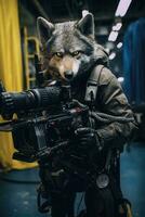 Lobo rouco cachorro cinema operador Steadycam cinegrafista nos bastidores fotografia filme foto