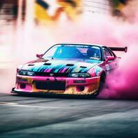 jdm deriva carro Rapidez à deriva japonês zangão tiro fotografia concorrência fumaça pneus borrão movimento foto