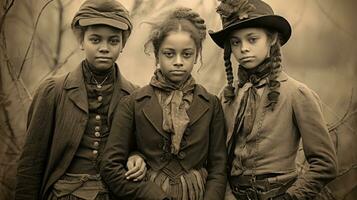 crianças crianças dia das Bruxas assustador vintage fotografia máscaras 19 século Horror fantasias festa foto