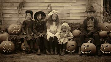 crianças crianças dia das Bruxas assustador vintage fotografia máscaras 19 século Horror fantasias festa foto