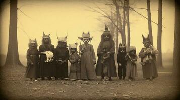 crianças crianças dia das Bruxas assustador vintage fotografia máscaras 19 século Horror fantasias festa foto