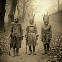 crianças crianças dia das Bruxas assustador vintage fotografia máscaras 19 século Horror fantasias festa foto