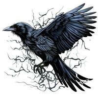 Raven retrato dia das Bruxas ilustração assustador Horror Projeto tatuagem vetor isolado adesivo fantasia foto