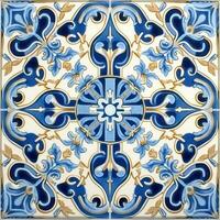 retro vintage ornamentado enfeite telha envidraçado Português mosaico padronizar floral azul quadrado arte foto