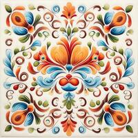 retro vintage ornamentado enfeite telha envidraçado Português mosaico padronizar floral azul quadrado arte foto