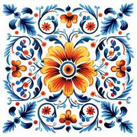 retro vintage ornamentado enfeite telha envidraçado Português mosaico padronizar floral azul quadrado arte foto