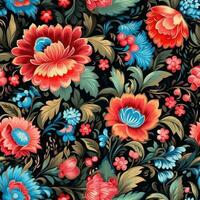 retro vintage ornamentado enfeite desatado padronizar floral azul quadrado arte têxtil pano impressão arte foto