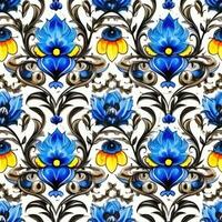 retro vintage ornamentado enfeite telha envidraçado eslavo russo mosaico padronizar floral azul quadrado arte foto