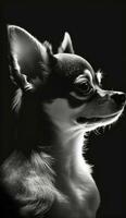 chihuahua pequeno cachorro silhueta contorno Preto branco retroiluminado movimento tatuagem profissional fotografia foto
