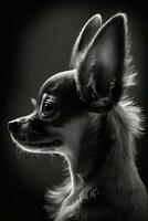 chihuahua pequeno cachorro silhueta contorno Preto branco retroiluminado movimento tatuagem profissional fotografia foto