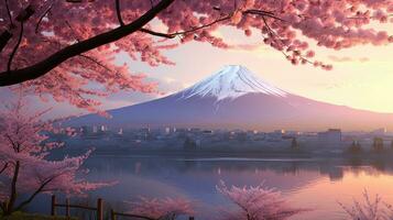 Japão zen panorama panorama Visão fotografia sakura flores pagode Paz silêncio torre parede foto