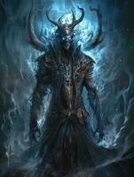 demônio caçador jogos tatuagem épico Sombrio fantasia ilustração arte assustador poster óleo pintura Trevas foto