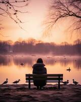 Aumentar meditação silêncio reflexão descansar lago panorama silêncio foto zen relaxamento solitário mulher