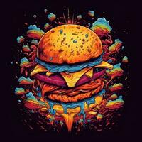 grande hamburguer espaço camiseta Projeto brincar imprimível cobrir tatuagem isolado vetor ilustração obra de arte foto