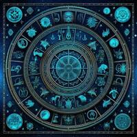 azul místico cosmos bússola planeta tarot cartão constelação navegação zodíaco ilustração foto