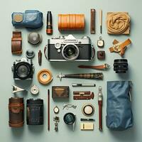 fotógrafo vintage knolling plano lays voga foto salão à moda roupas moda coleção conjunto