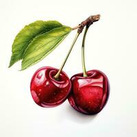 cereja detalhado aguarela pintura fruta vegetal clipart botânico realista ilustração foto