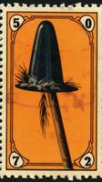 chapéu boné vassoura fofa postagem carimbo retro vintage Década de 1930 dia das bruxas abóbora ilustração Varredura poster foto