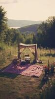 cama dentro a campo relaxamento travesseiro colcha flores Lugar, colocar Sonhe suave cobrir foto quarto ar zen