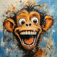 louco macaco macaco furioso louco retrato expressivo ilustração obra de arte óleo pintado esboço tatuagem foto