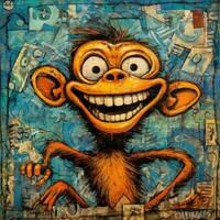 louco macaco macaco furioso louco retrato expressivo ilustração obra de arte óleo pintado esboço tatuagem foto