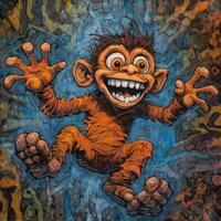 louco macaco macaco furioso louco retrato expressivo ilustração obra de arte óleo pintado esboço tatuagem foto