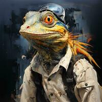 louco lagarto furioso louco retrato expressivo ilustração obra de arte óleo pintado esboço tatuagem foto