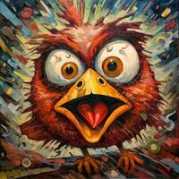 Bravo pássaro furioso louco retrato expressivo ilustração obra de arte óleo pintado retrato esboço tatuagem foto