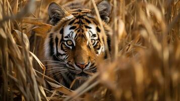 tigre escondido predador fotografia Relva nacional geográfico estilo 35mm documentário papel de parede foto