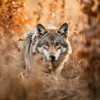 Lobo escondido predador fotografia Relva nacional geográfico estilo 35mm documentário papel de parede foto