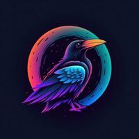 Raven pássaro néon ícone logotipo dia das Bruxas fofa assustador brilhante ilustração tatuagem isolado vetor foto