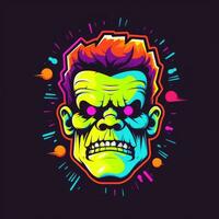 Frankenstein zumbi néon ícone logotipo dia das Bruxas assustador brilhante ilustração tatuagem isolado vetor foto
