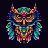 Águia coruja néon ícone logotipo dia das Bruxas fofa assustador brilhante ilustração tatuagem isolado vetor foto