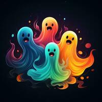 grupo espíritos fantasmas néon ícone logotipo dia das Bruxas assustador brilhante ilustração tatuagem isolado vetor foto
