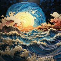 redemoinho onda oceano em camadas papel ilustração respingo fantasia pintura líquido gráfico obra de arte foto