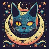 gato gatinha abstrato psicodelia ilustração rico rabisco imagem Estrela lua universo poster foto