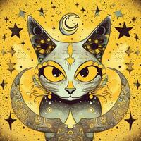 gato gatinha abstrato psicodelia ilustração rico rabisco imagem Estrela lua universo poster foto