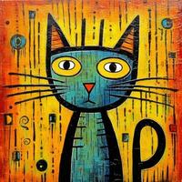 gato gatinha cubismo arte óleo pintura abstrato geométrico engraçado rabisco ilustração poster tatuagem foto