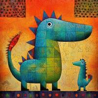 dinossauro cubismo arte óleo pintura abstrato geométrico engraçado rabisco ilustração poster tatuagem foto