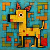 cachorro cachorro cubismo arte óleo pintura abstrato geométrico engraçado rabisco ilustração poster tatuagem foto