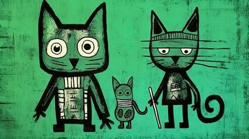 gatos expressivo crianças animal ilustração pintura página de recados mão desenhado obra de arte fofa desenho animado foto